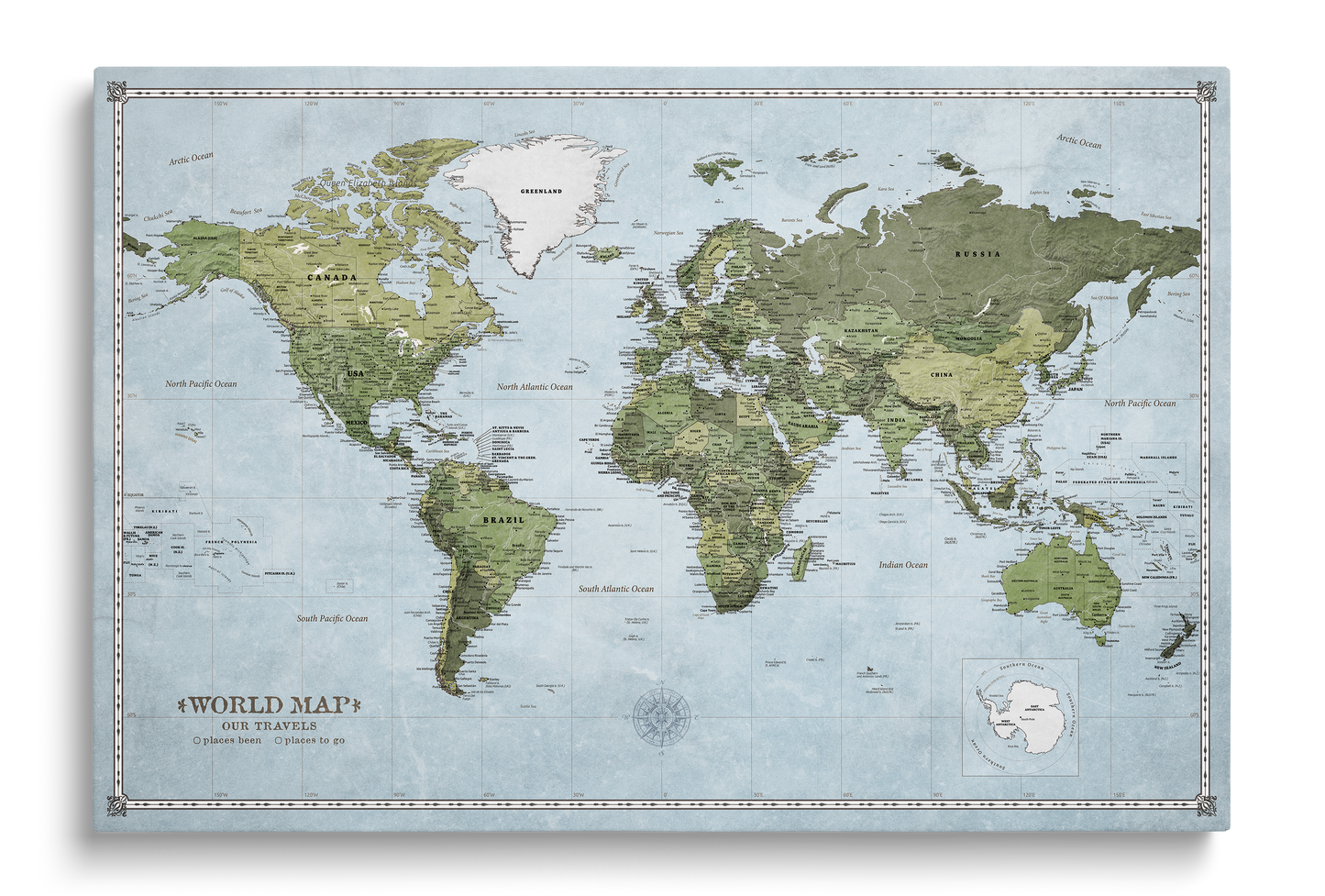Carte du Monde Personnalisée sur Toile avec Épingles - Terre Pure