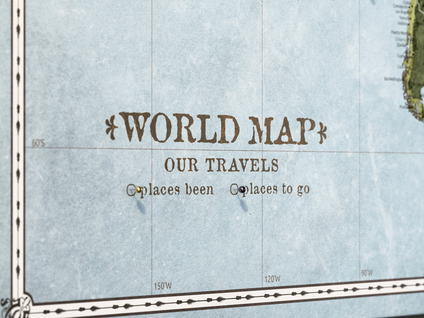 Carte du Monde Personnalisée sur Toile avec Épingles - Terre Pure