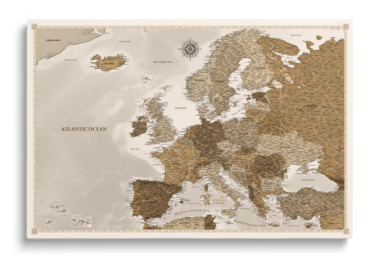 Carte de l’Europe Personnalisée sur Toile avec Épingles - Voyages Vintage