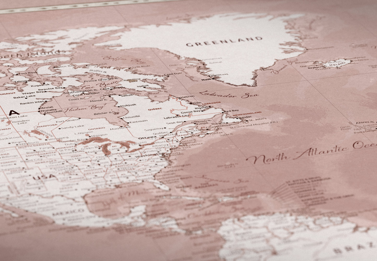 Carte du Monde Personnalisée sur Toile avec Épingles - Rose des Vents