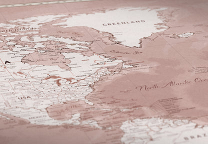 Carte du Monde Personnalisée sur Toile avec Épingles - Rose des Vents
