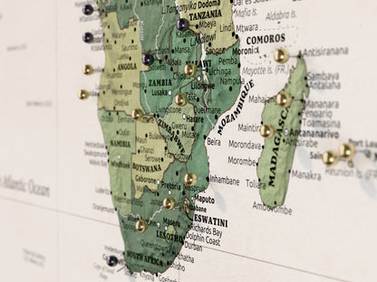Carte du Monde Personnalisée sur Toile avec Épingles - Jardin vert