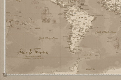 Carte du Monde Personnalisée sur Toile avec Épingles - Voyageur Poussiéreux