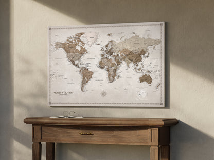 Carte du Monde Personnalisée sur Toile avec Épingles - Desert Tones