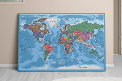 Carte du Monde Personnalisée sur Toile avec Épingles - Coloré