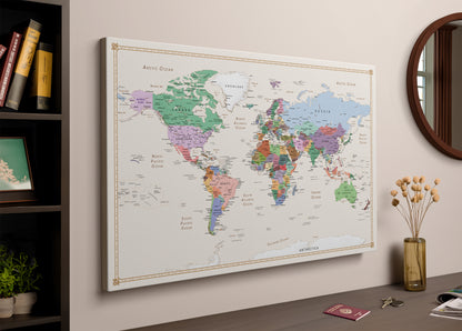 Carte du Monde Personnalisée sur Toile avec Épingles - Pastel