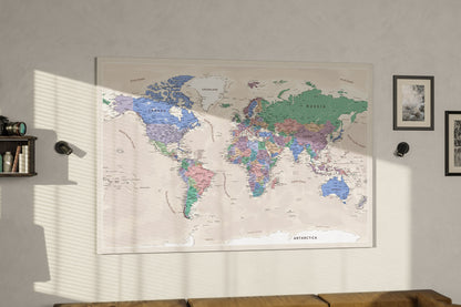 Carte du Monde Personnalisée sur Toile avec Épingles - Ambiance Pastel