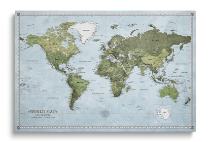Carte du Monde Personnalisée sur Toile avec Épingles - Terre Pure