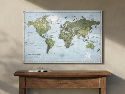Carte du Monde Personnalisée sur Toile avec Épingles - Terre Pure