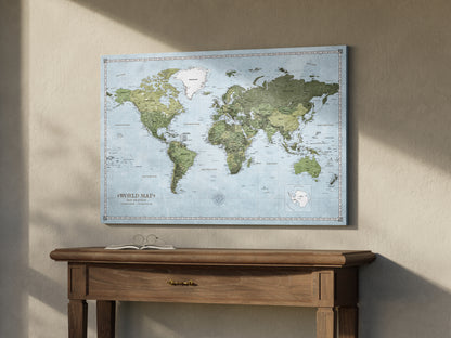 Carte du Monde Personnalisée sur Toile avec Épingles - Terre Pure