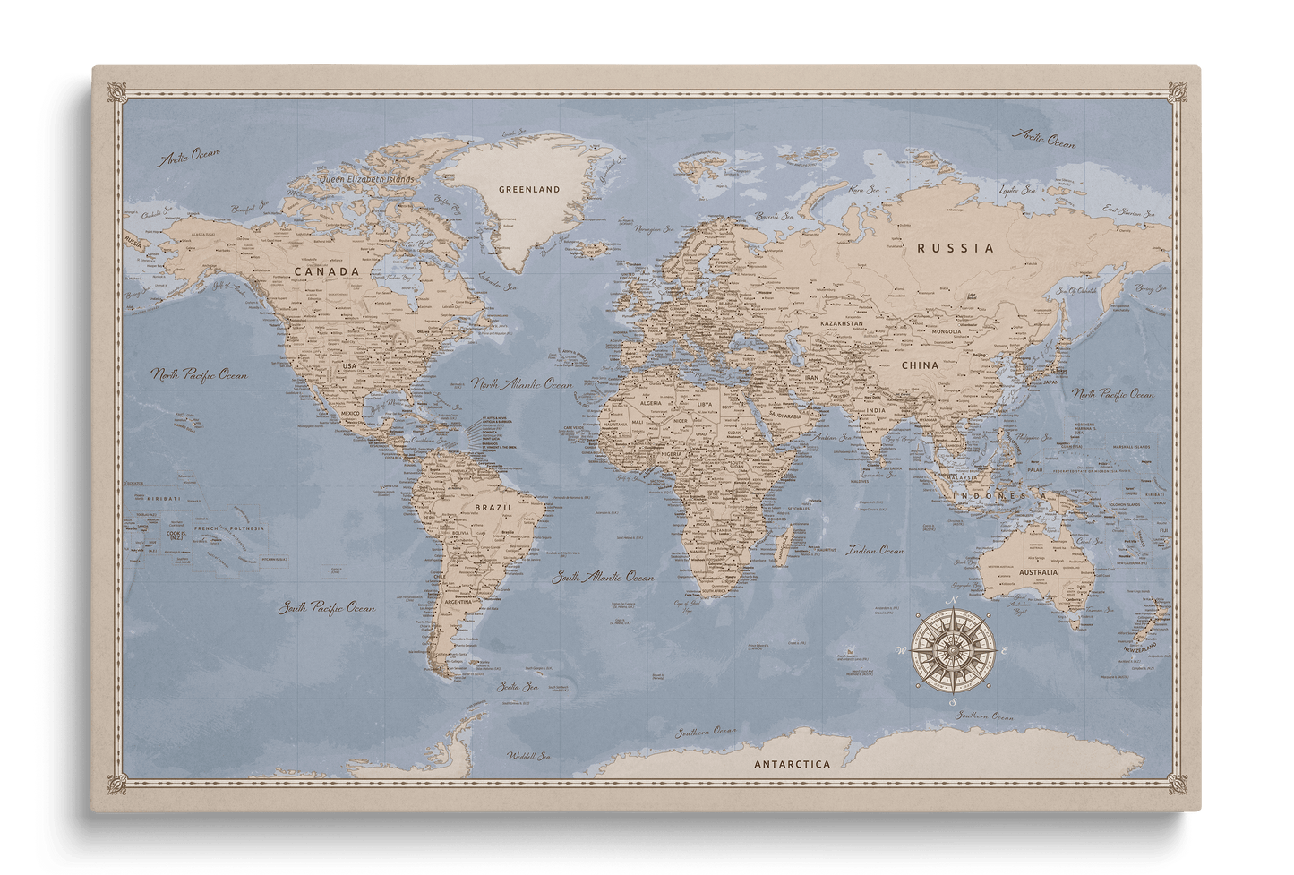 Carte du Monde Personnalisée sur Toile avec Épingles - Terre Élégante